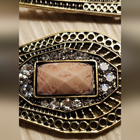 Boho Bronze And Pink Stone Teardrop Earrings - Picture 5 of 12